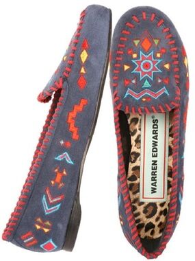 Warren Edwards Denim Blue Suede Embroidered Loafers